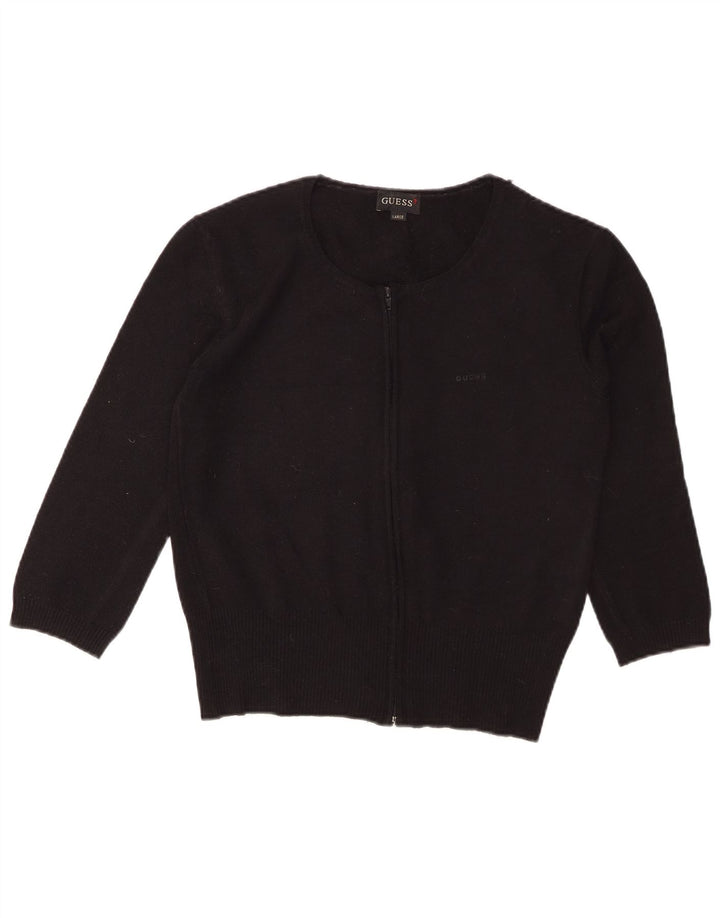 GUESS Maglione cardigan corto con maniche a 3/4 da donna UK 14 Large Nero