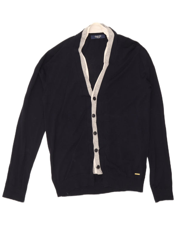 Maglione cardigan da uomo Gaudi grande in viscosa color block blu navy