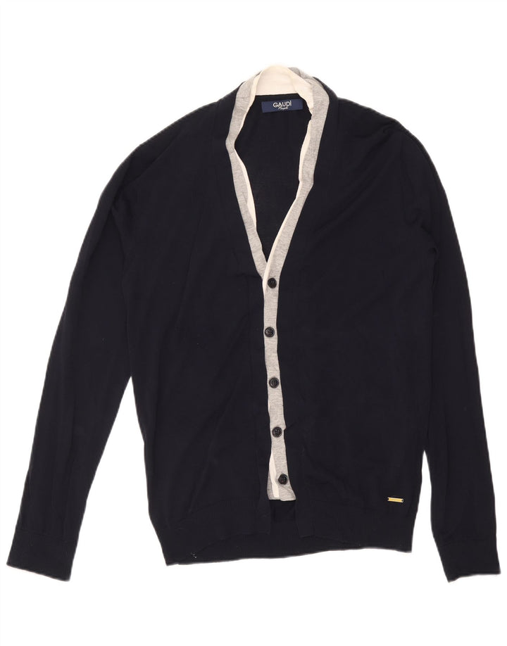 Maglione cardigan da uomo Gaudi grande in viscosa color block blu navy