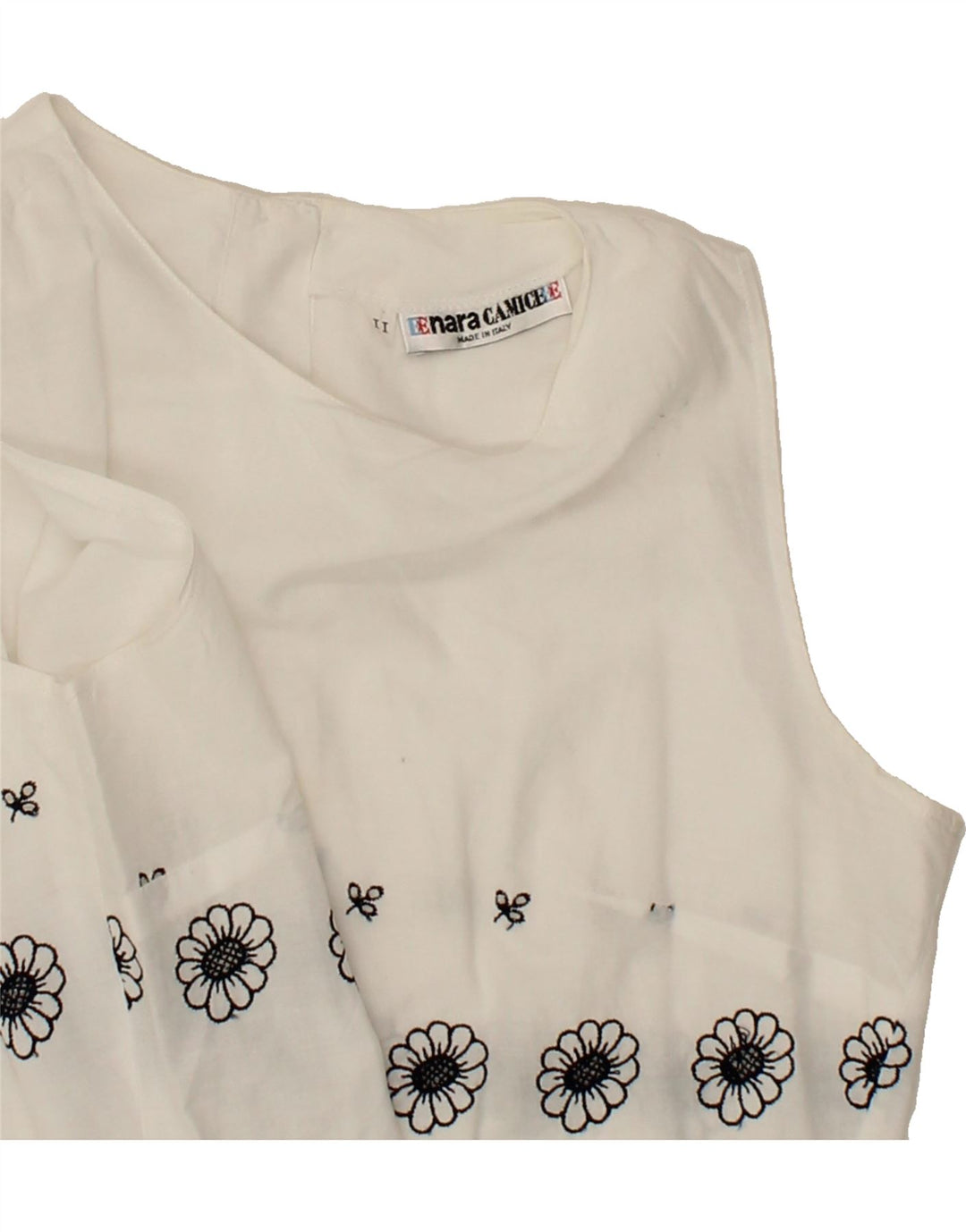 VINTAGE Womens Crop Blouse Top UK 12 Medium White Floral Vintage Vintage and Second-Hand Vintage from Messina Hembry 
