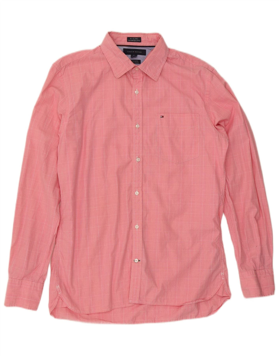 TOMMY HILFIGER Camicia da uomo su misura taglia 15 1/2 16 quadri rosa medio