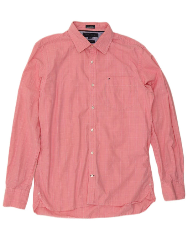 TOMMY HILFIGER Camicia da uomo su misura taglia 15 1/2 16 quadri rosa medio