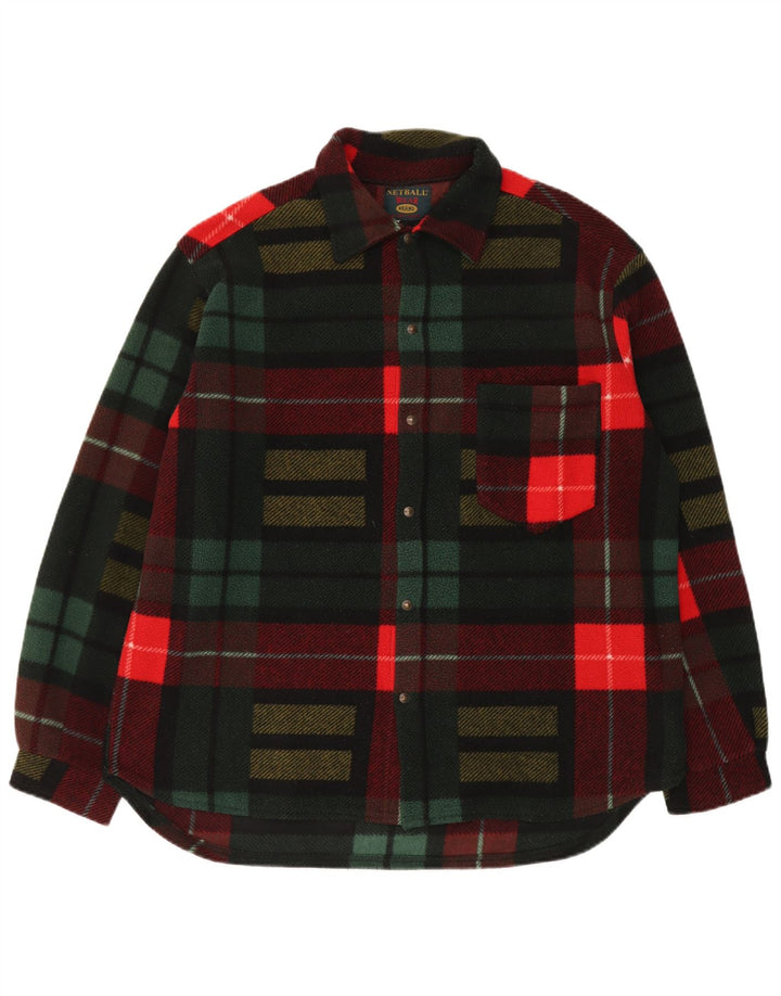 Camicia in pile da uomo vintage overshirt grande poliestere a quadri multicolore