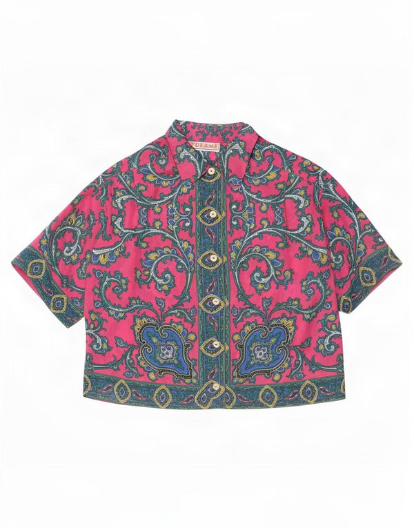 Camicetta vintage da donna a maniche corte corta UK 10 Small Pink Paisley