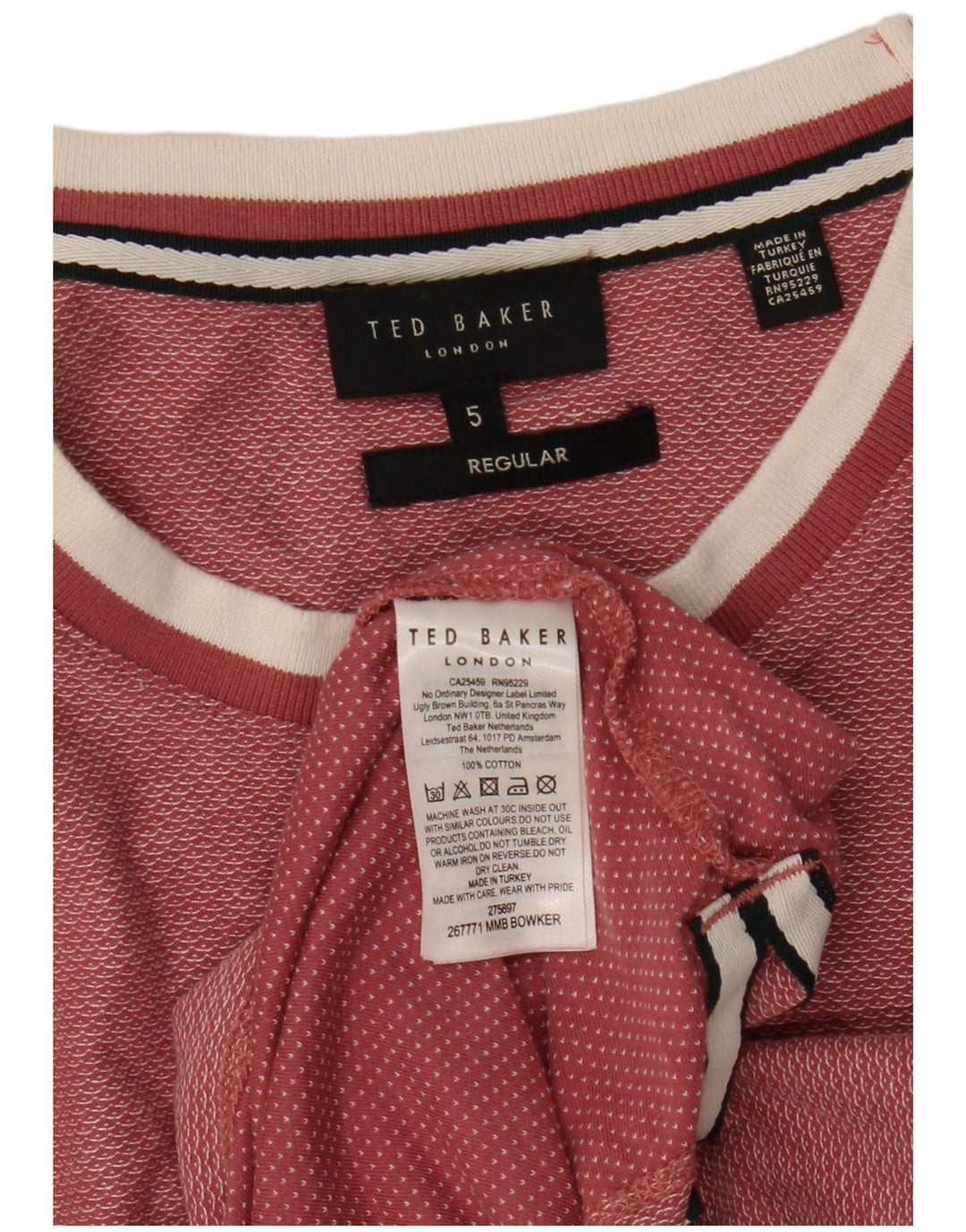 T-shirt regolare da uomo Ted Baker taglia superiore 5 XL cotone rosa