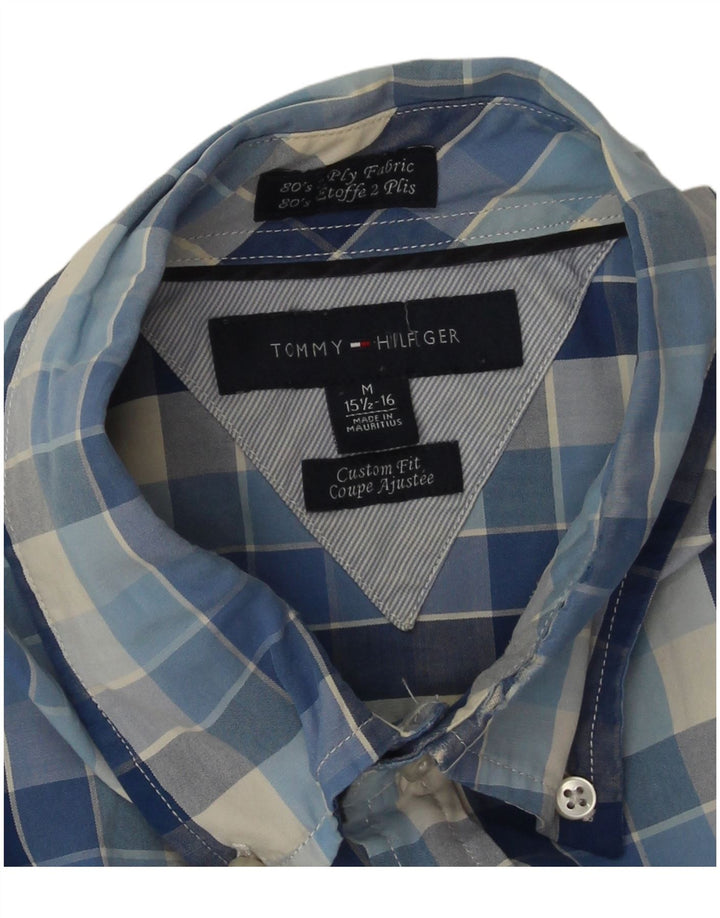 Camicia da uomo su misura Tommy Hilfiger taglia 15 1/2 16 medio blu a quadri