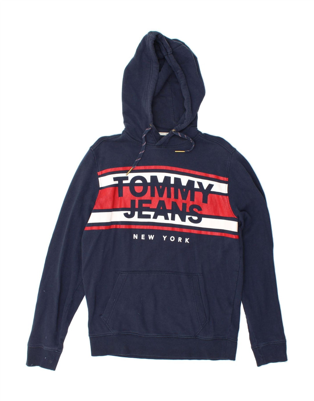 TOMMY HILFIGER Mens Regular Fit Graphic Hoodie Jumper Medium Navy Blue Vintage Tommy Hilfiger and Second-Hand Tommy Hilfiger from Messina Hembry 