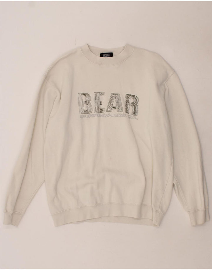 BEAR Mens Graphic Sweatshirt Jumper Large White Cotton Vintage Bear and Second-Hand Bear from Messina Hembry 