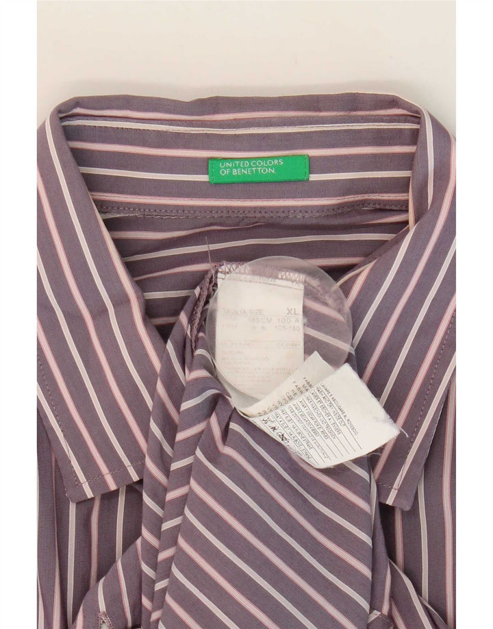 Camicia Benetton Uomo XL Cotone Rigato Viola