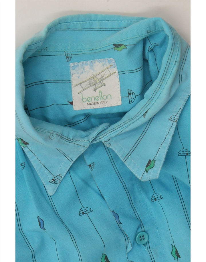 BENETTON Mens Short Sleeve Shirt Large Blue Striped Vintage Benetton and Second-Hand Benetton from Messina Hembry 