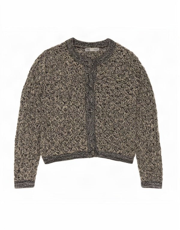 Maglione cardigan all'uncinetto da donna Zara UK 14 Poliestere chiazzato nero medio