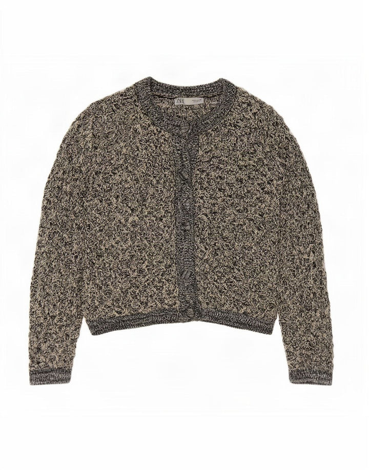 Maglione cardigan all'uncinetto da donna Zara UK 14 Poliestere chiazzato nero medio