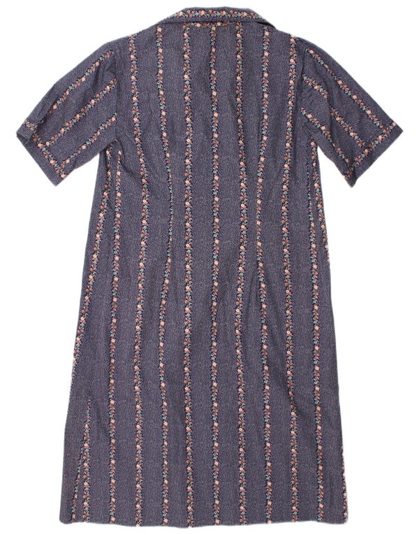 Abito a trapezio da donna vintage UK 12 medio blu navy floreale
