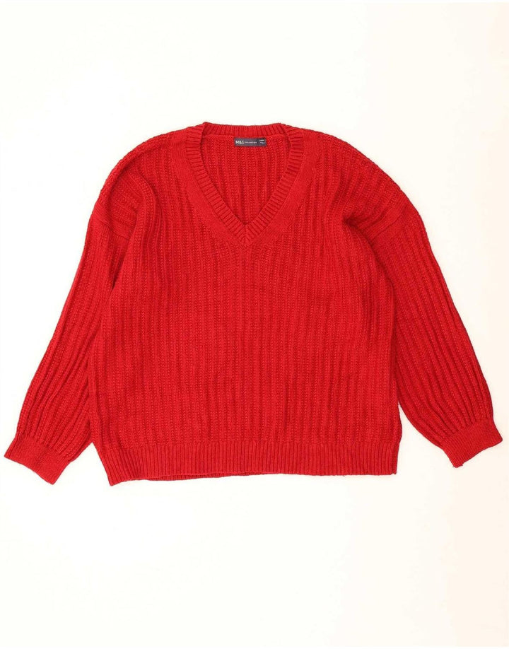 Maglione da donna con scollo a V Marks & Spencer UK 16 grande acrilico rosso