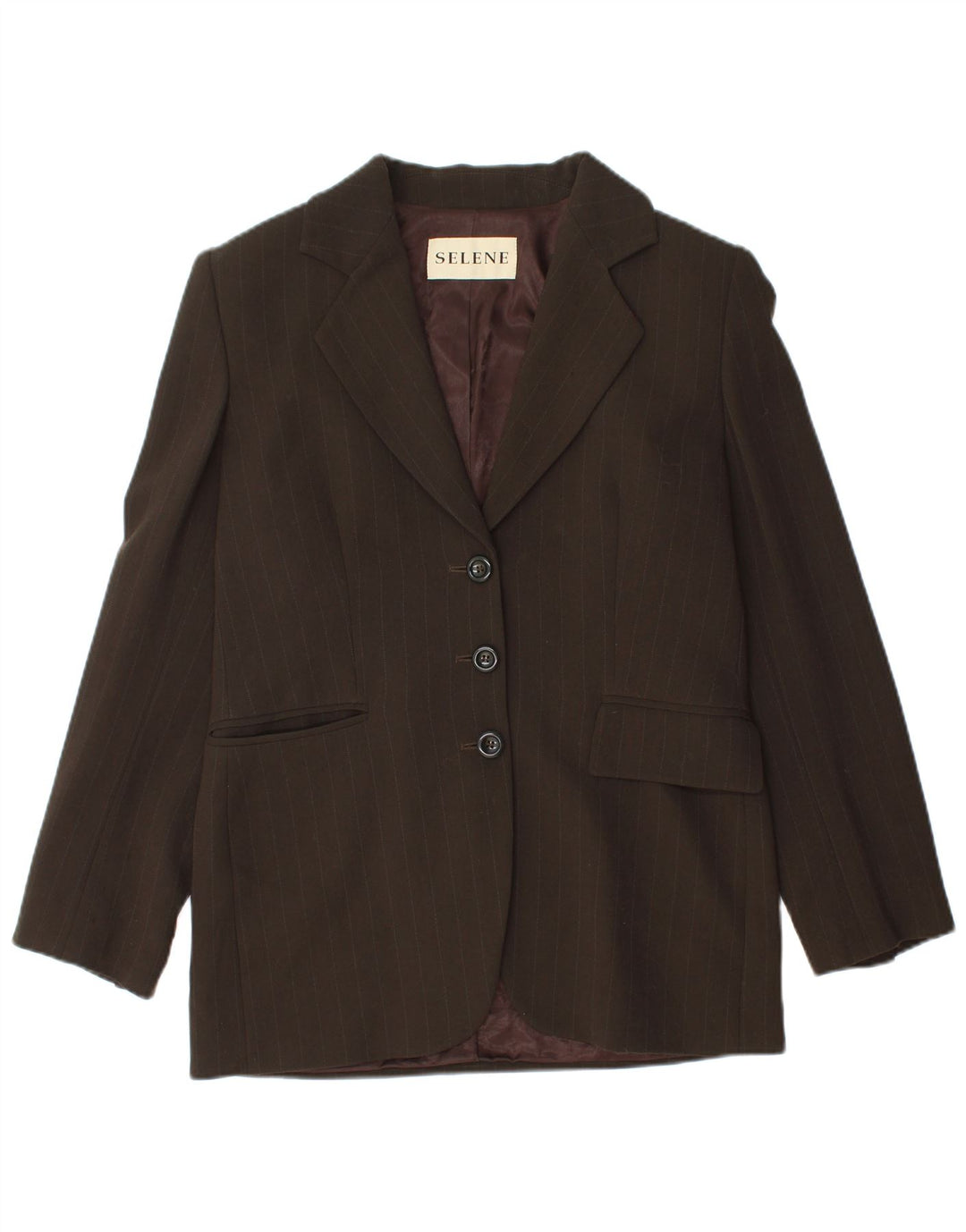 Giacca blazer a 3 bottoni da donna Selene UK 12 gessato marrone medio