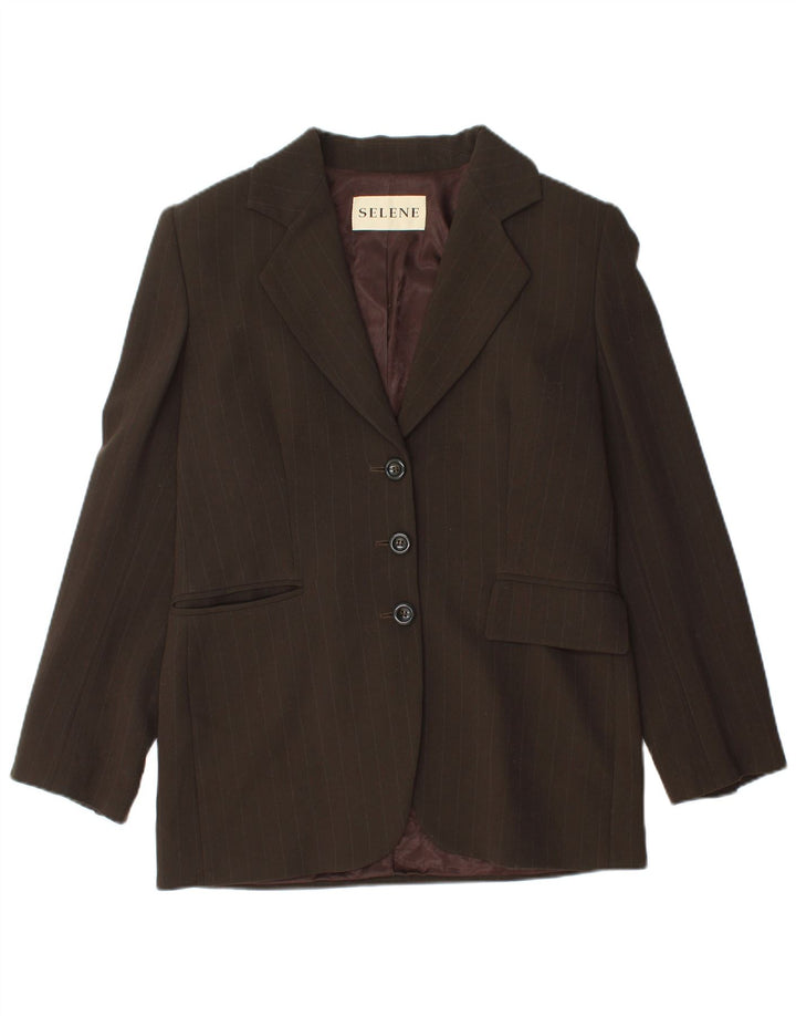Giacca blazer a 3 bottoni da donna Selene UK 12 gessato marrone medio