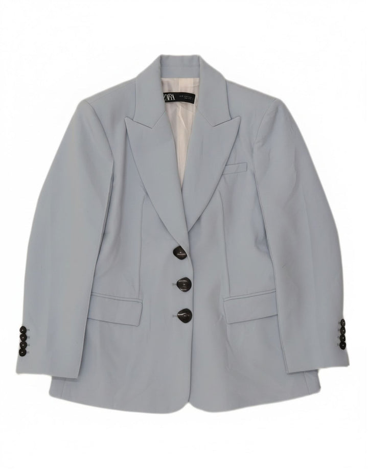Giacca blazer a 3 bottoni da donna Zara UK 12 poliestere blu medio