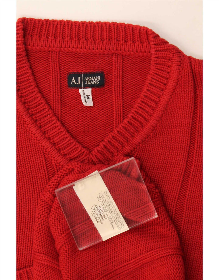 Armani Jeans Maglione da uomo con scollo a V in cotone rosso medio
