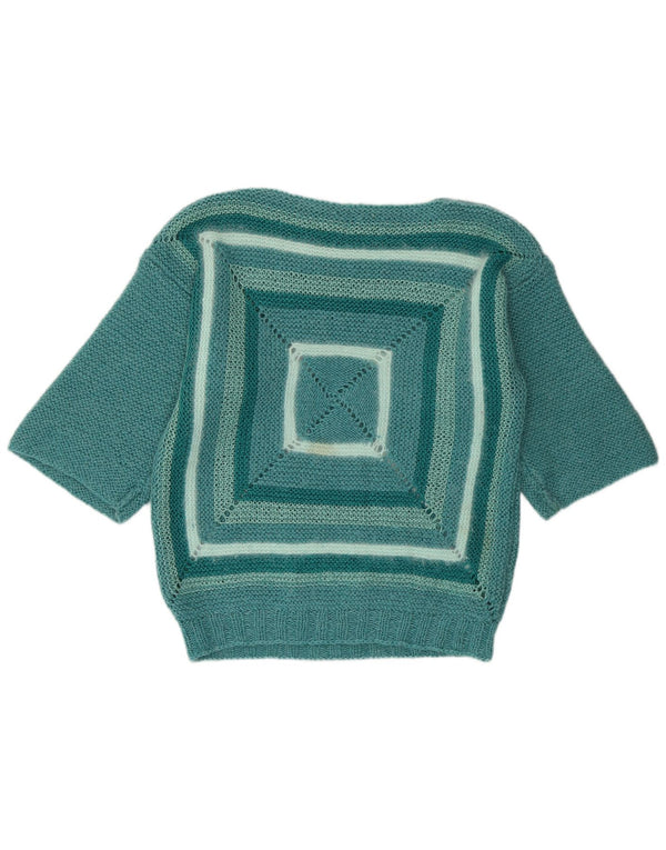 Maglione maglione vintage da donna con scollo a barca UK 14 Verde medio geometrico