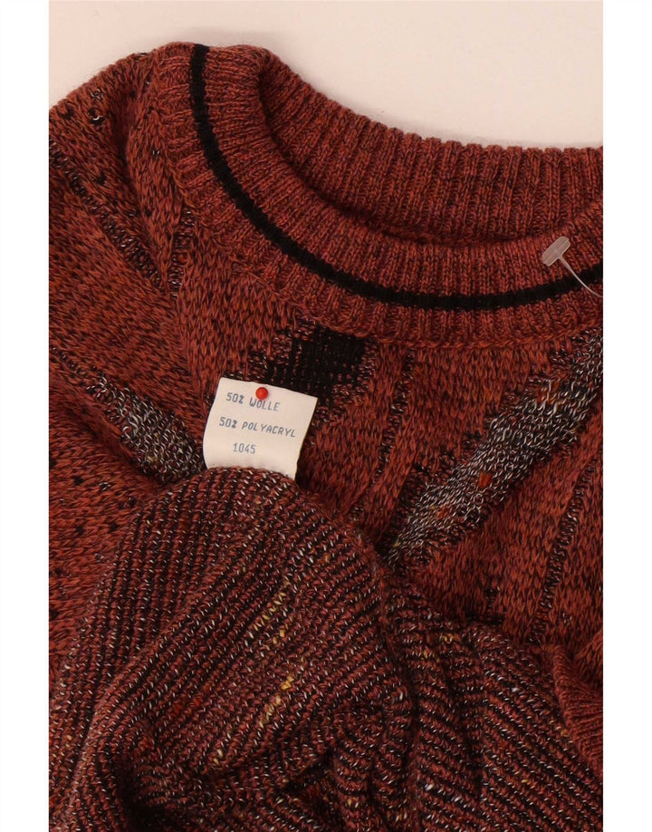 Maglione girocollo da uomo vintage IT 50 in lana geometrica marrone medio