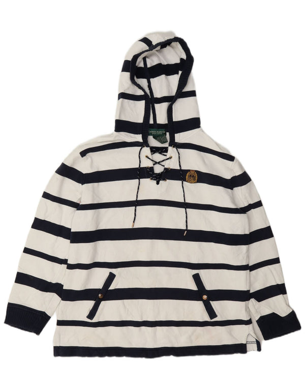 Maglione con cappuccio da donna Ralph Lauren UK 14 cotone a righe bianche medie