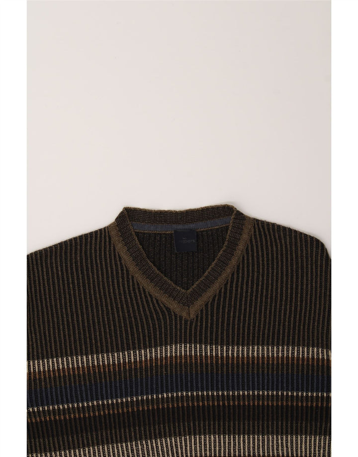 ENGBERS Maglione da uomo con scollo a V, cotone a righe grandi marroni