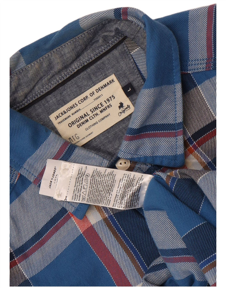 Jack & Jones Camicia da uomo in flanella di cotone a quadri blu grandi