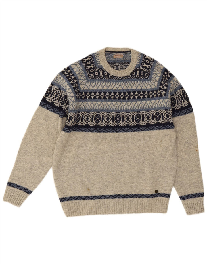 Maglione maglione girocollo da uomo Bramante IT 50 Grigio medio Fair Isle New Wool