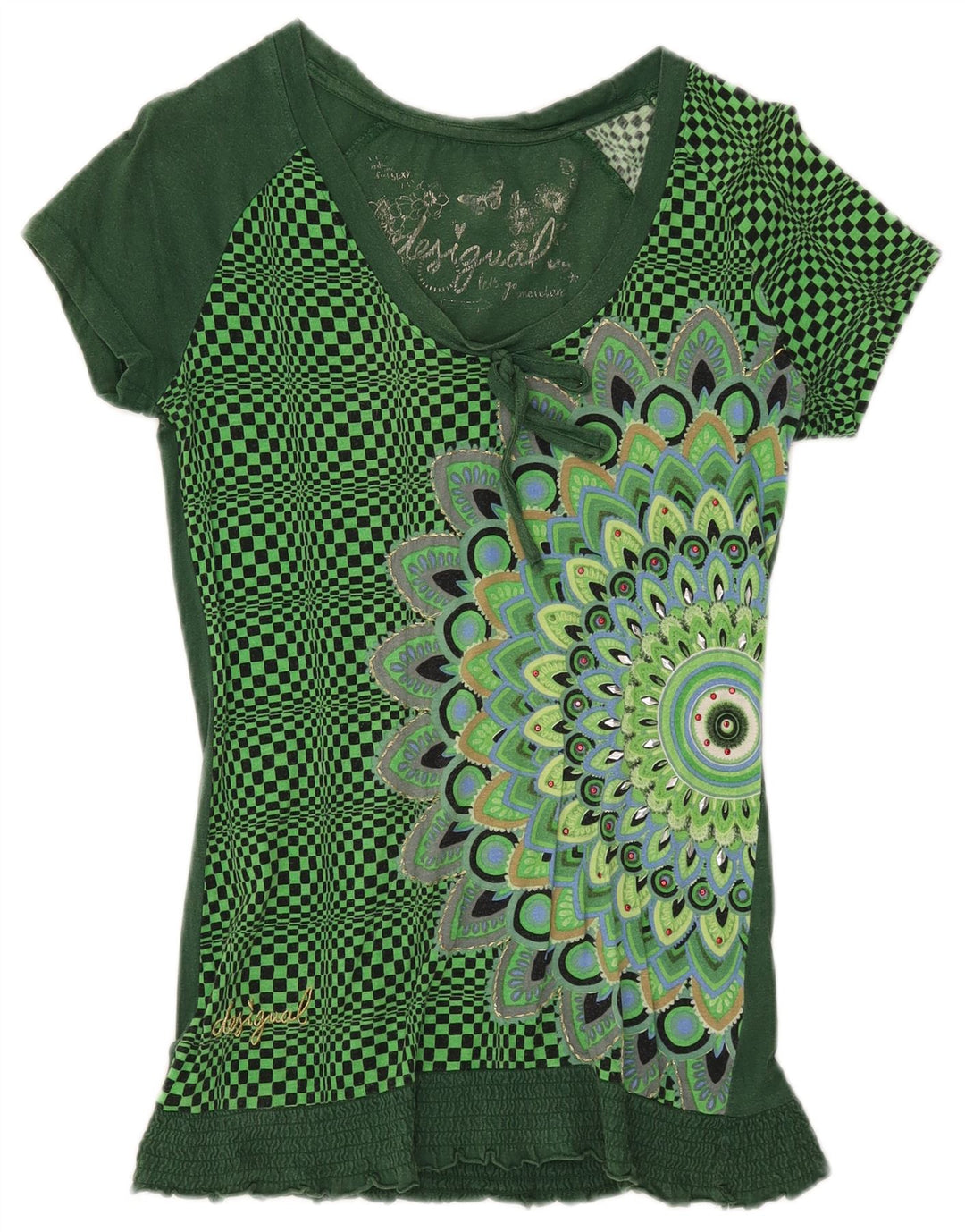 DESIGUAL T-shirt grafica da donna Top UK 8 Small Green Floral