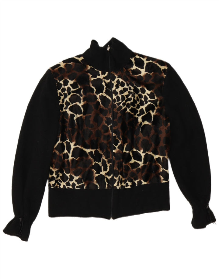 Giubbotto bomber da donna vintage UK 12 medio nero stampa animalier
