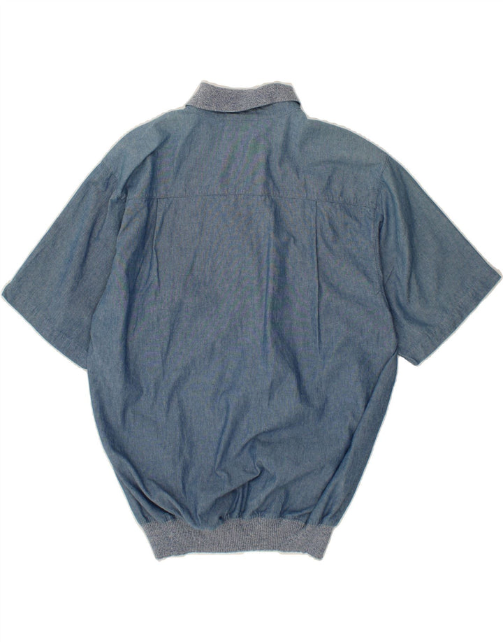 MALAGRIDA Mens Short Sleeve Pullover Shirt Medium Blue Cotton Vintage Malagrida and Second-Hand Malagrida from Messina Hembry 