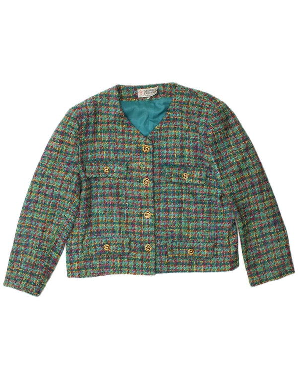 Set gonna 2 pezzi da donna a 4 bottoni VINTAGE IT 48 XL W32 lana a quadri verdi