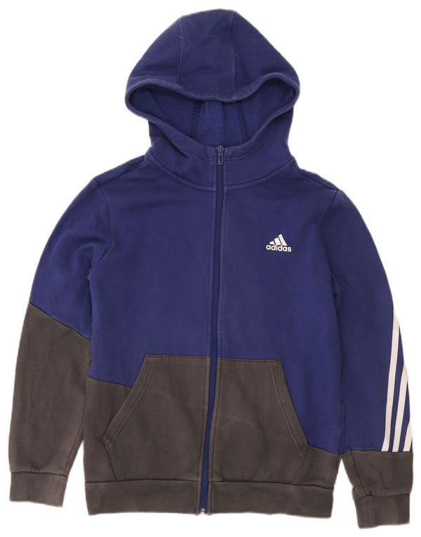 Felpa con cappuccio e zip Adidas da ragazzo 13-14 anni in cotone color block blu navy