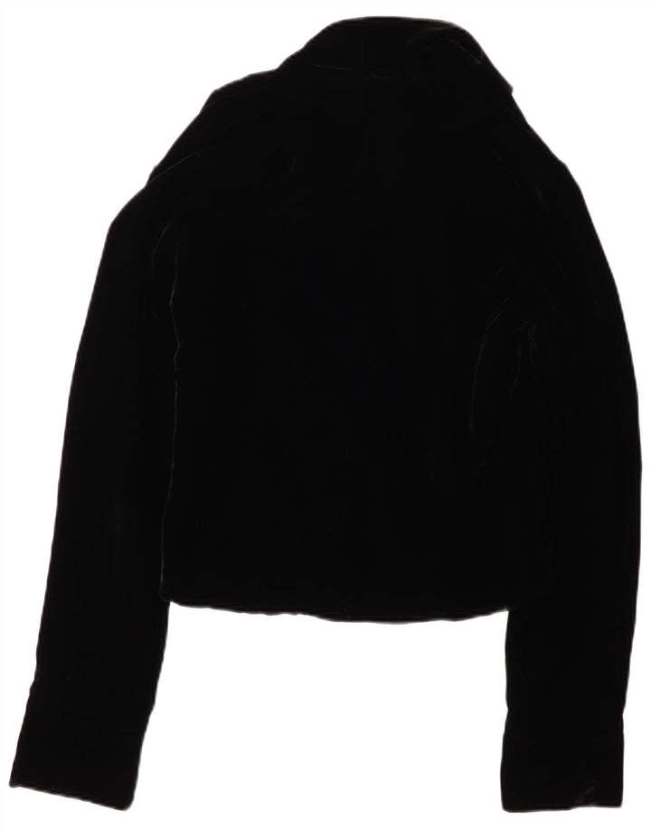 Giacca blazer in velluto da donna a 3 bottoni VINTAGE UK 12 media nera