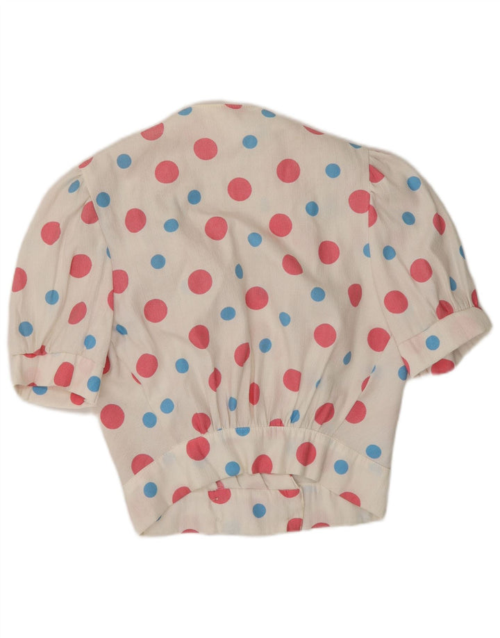 Camicetta vintage da donna Top UK 10 piccola bianca maculata