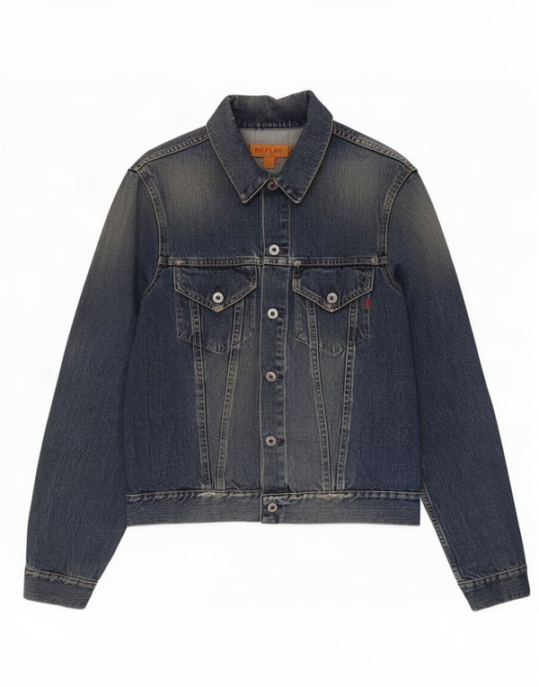 Replay Mens Distressed Denim Jacket UK 40 Large Blue Cotton