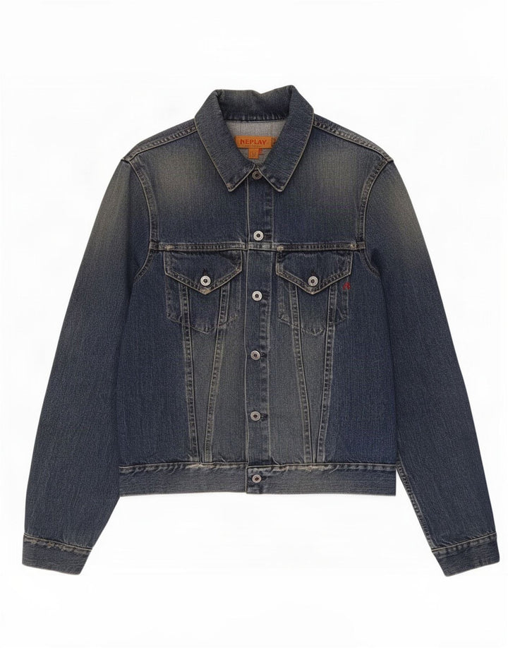 Giacca in denim invecchiato da uomo Replay UK 40 grande cotone blu