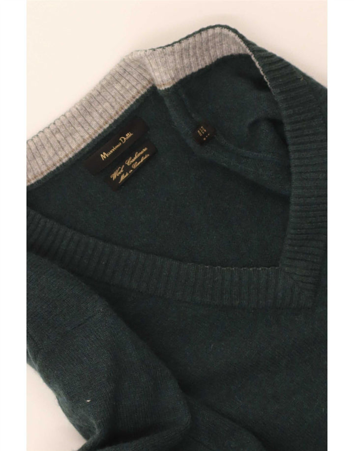Massimo Dutti Maglione da uomo con scollo a V, grande, in lana verde