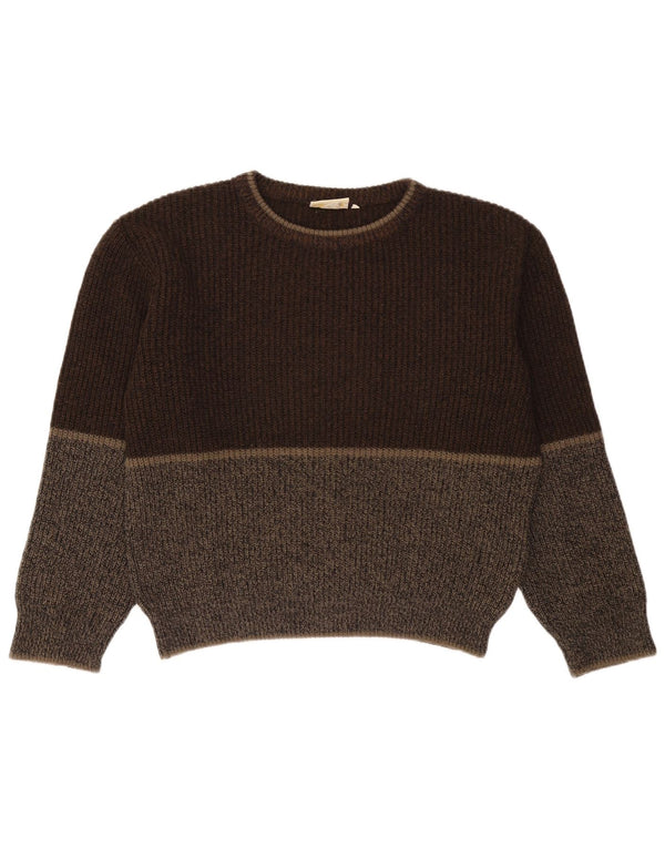 Maglione maglione girocollo vintage da uomo XL in lana color block marrone