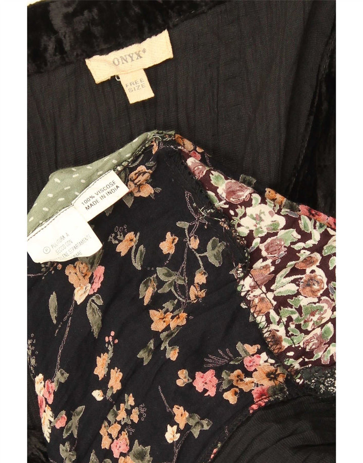 Abito lungo in velluto a maniche lunghe da donna Onyx, taglia unica, in viscosa patchwork nera