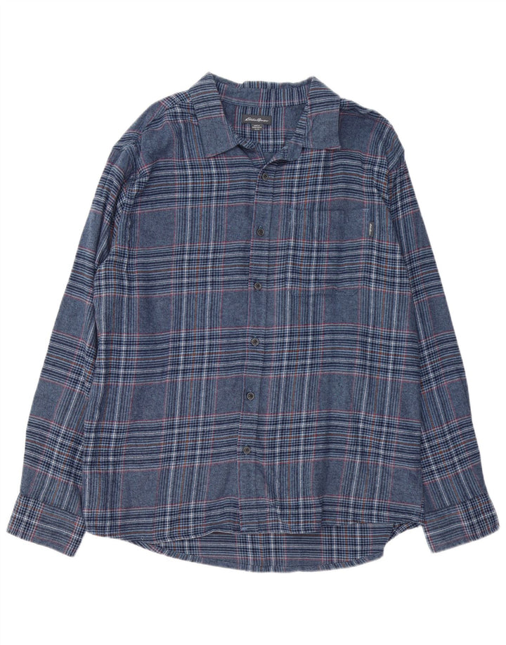 EDDIE BAUER Camicia da uomo in flanella XL in cotone scozzese blu