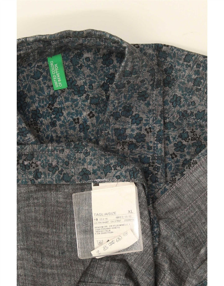 Camicia Benetton Uomo XL Cotone Floreale Blu Navy