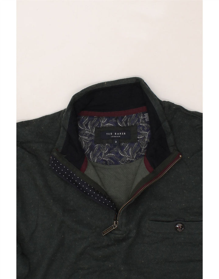 TED BAKER Mens Zip Neck Sweatshirt Jumper Size 3 Medium Green Viscose Vintage Ted Baker and Second-Hand Ted Baker from Messina Hembry 