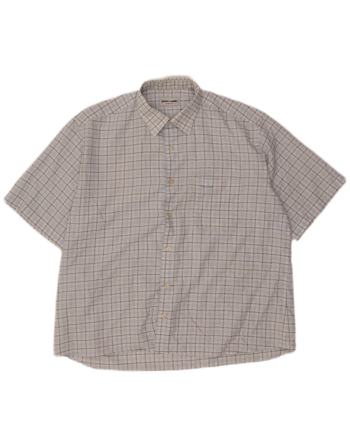 Camicia a maniche corte da uomo Pierre Cardin taglia 43 grande quadri blu