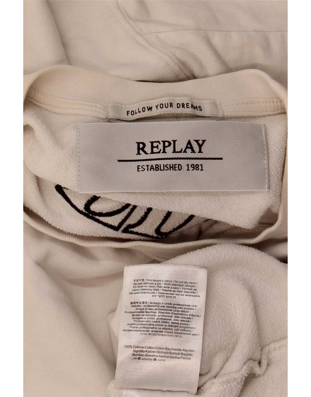 Felpa grafica da donna Replay Maglione UK 14 Cotone bianco medio