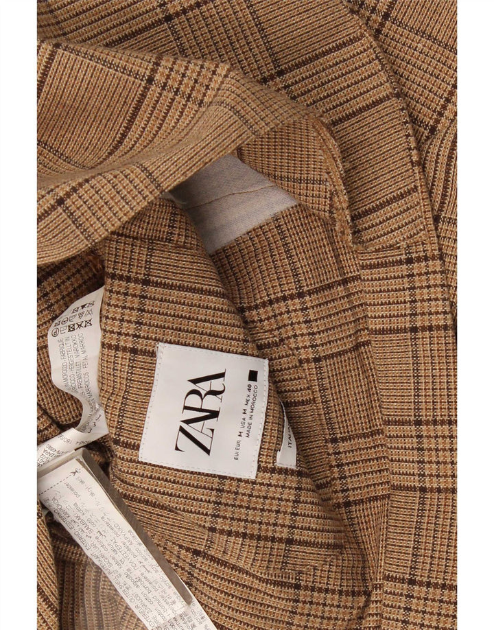 Giacca blazer da uomo a 2 bottoni Zara UK 38 Cotone a quadri marrone medio