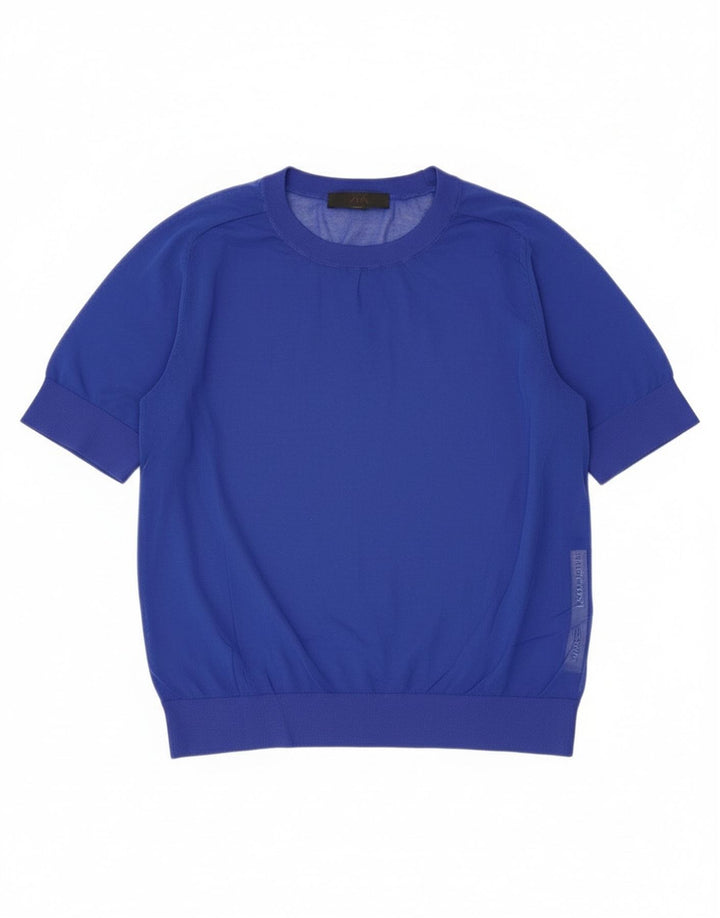 Top trasparente da donna Zara UK 14 grande cotone blu