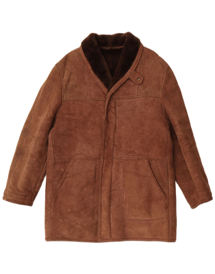 Cappotto vintage in shearling da uomo UK 40 grande marrone