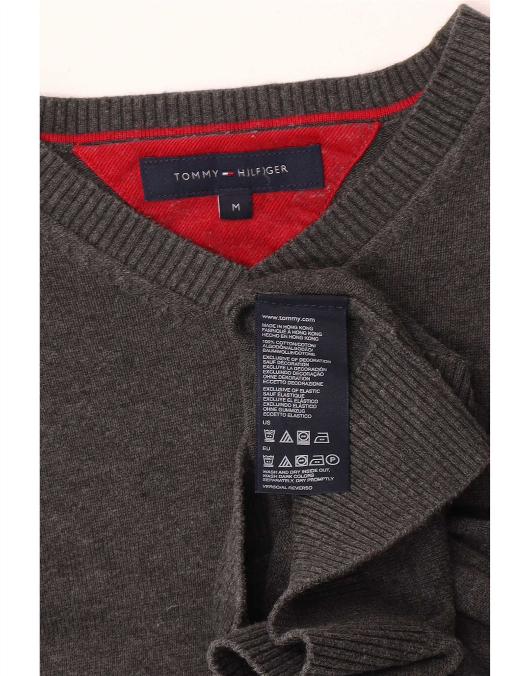 Maglione maglione con scollo a V da uomo Tommy Hilfiger in cotone grigio medio
