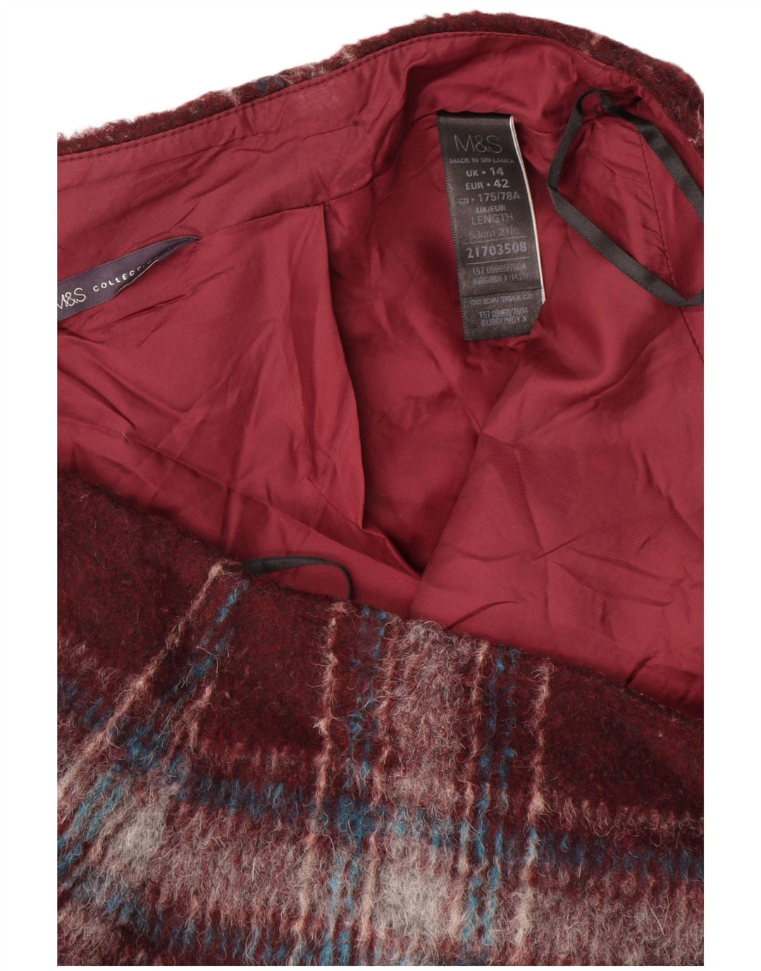 Minigonna da donna Marks & Spencer UK 14 Grande W34 Poliestere a quadri bordeaux